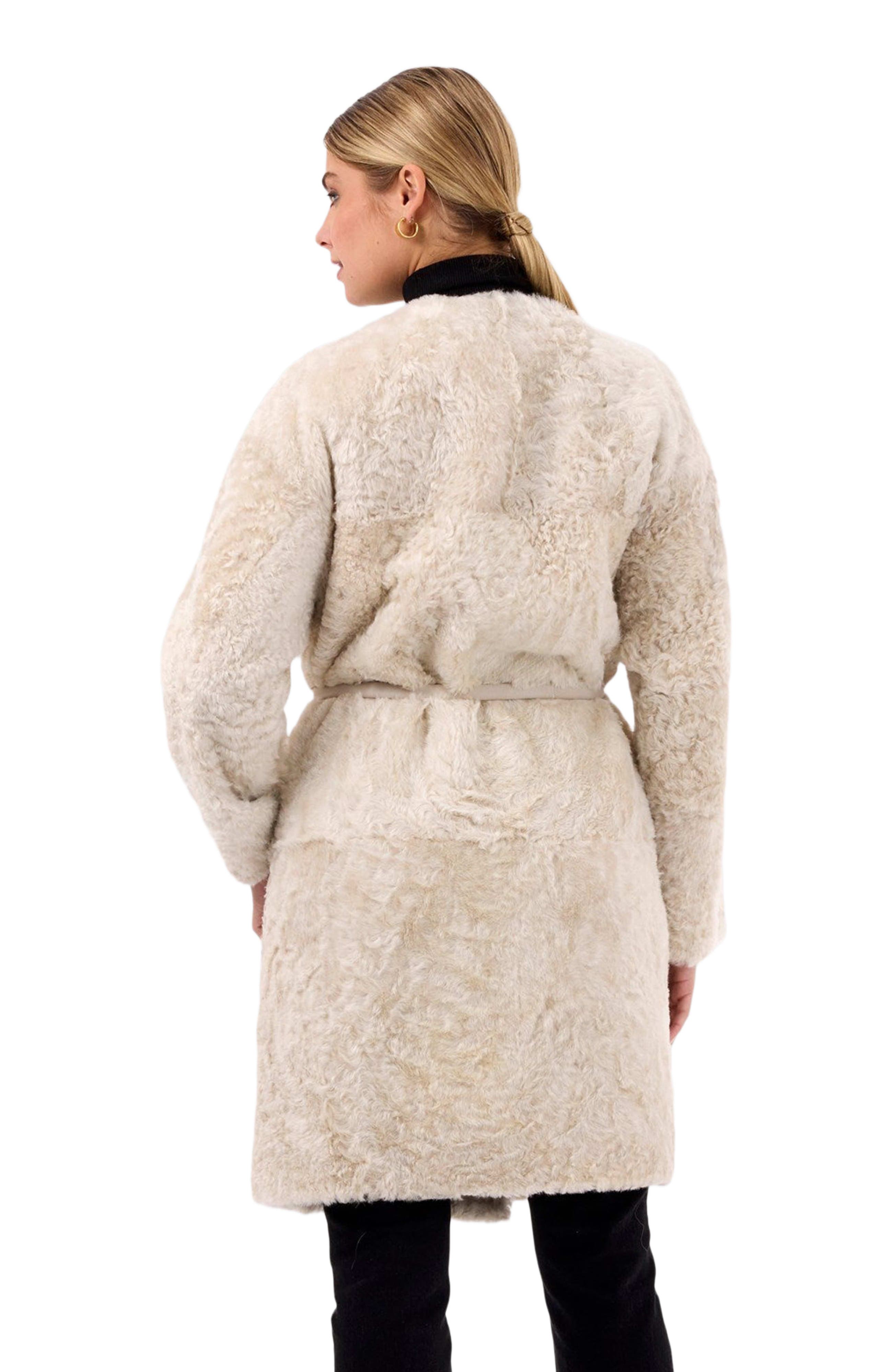 Reversible Collarless Genuine Shearling Short Coat - image 4