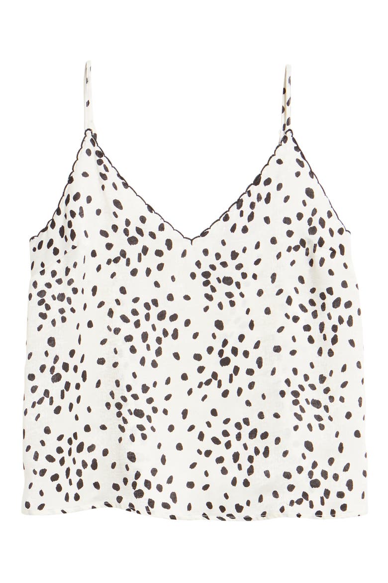 Scalloped Satin Camisole, Alternate, color, IVORY- BLACK SCATTERED DOT
