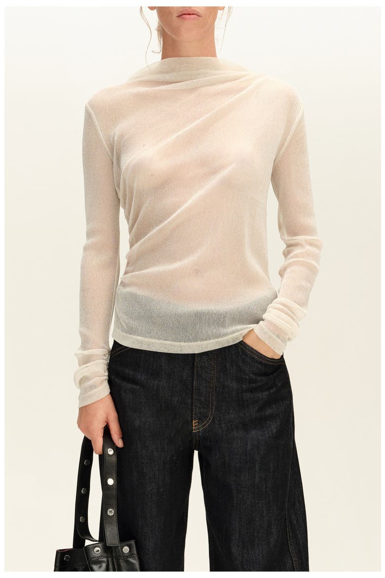 Ruched Lurex Fitted T-shirt, Main, color, IVORY