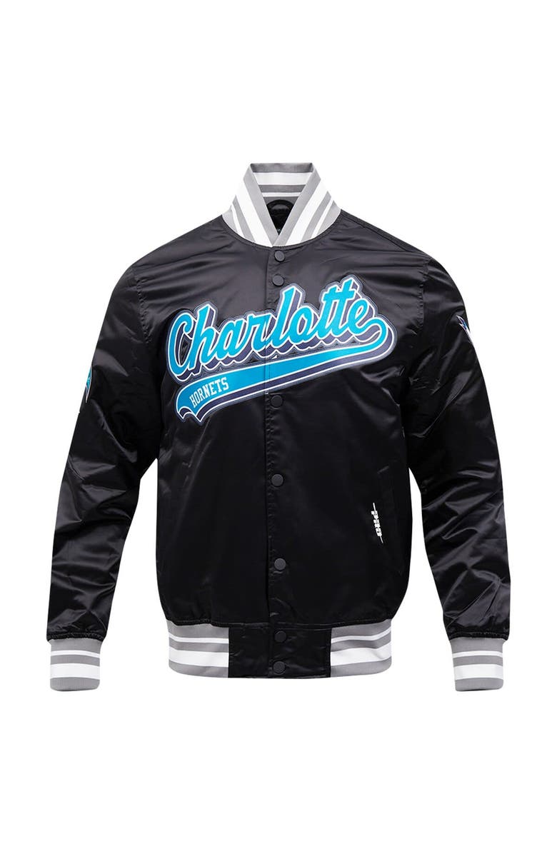 PRO STANDARD Men's Pro Standard Black Charlotte Hornets Script Tail Full-Snap Satin Varsity Jacket, Alternate, color, 