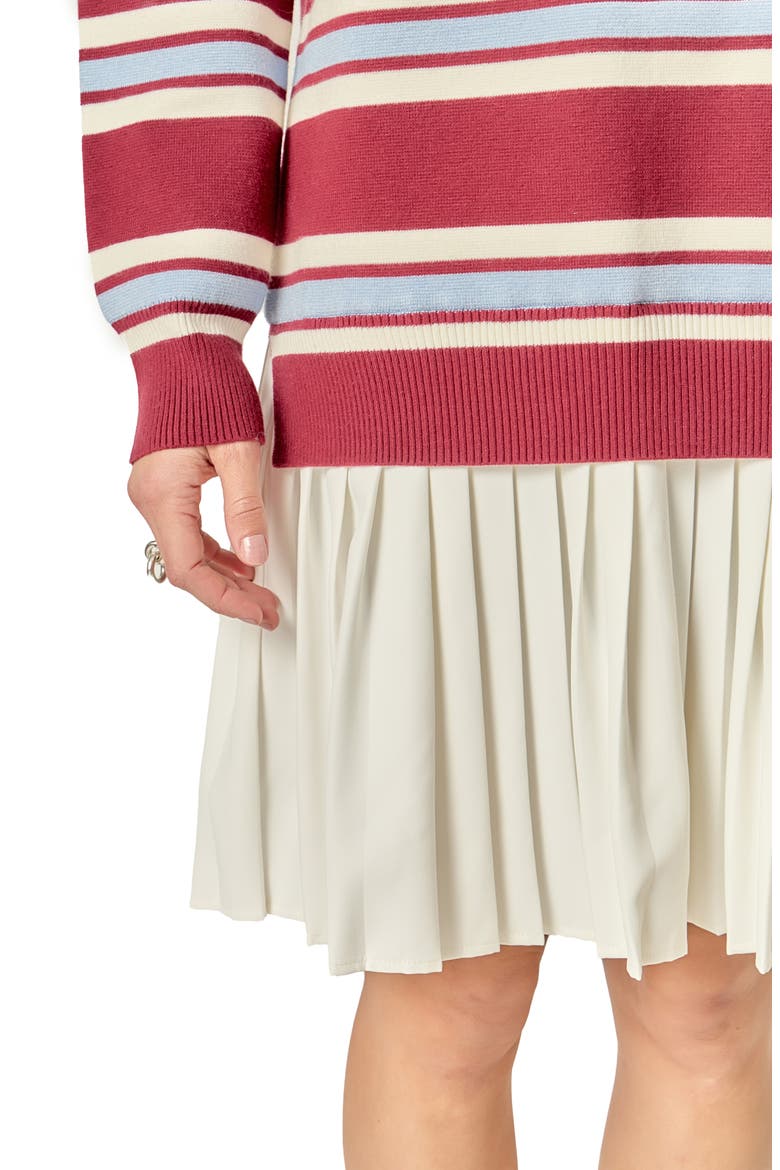 Stripe Long Sleeve Mixed Media Dress, Alternate, color, MULTI