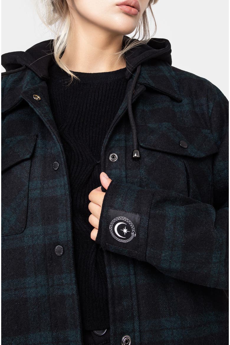 Trellis Hooded Check Shacket, Alternate, color, Black
