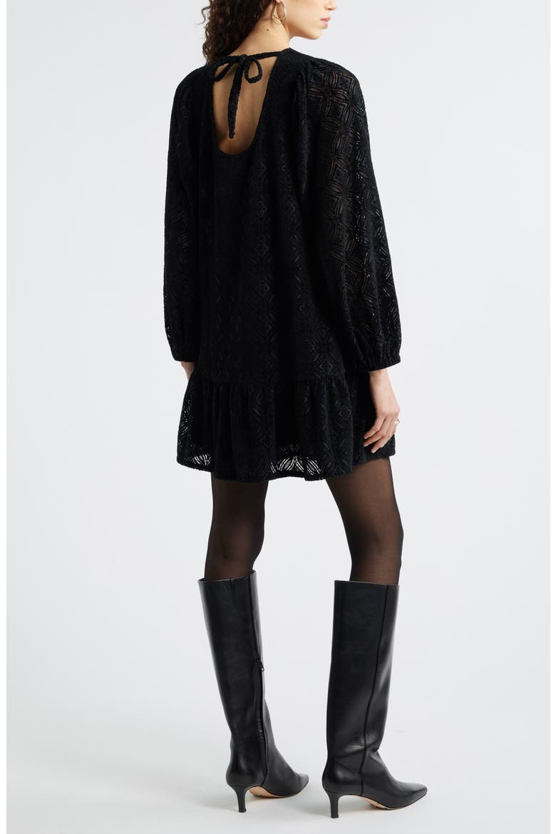 Long Sleeve Drop Waist Chenille Minidress, Alternate, color, BLACK