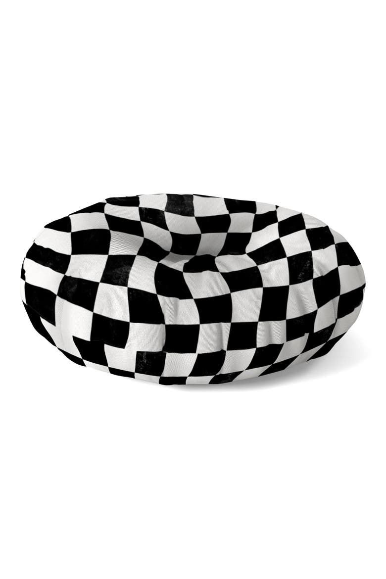 Warped Checkerboard Floor Pillow, Main, color, BLACK-WHITE