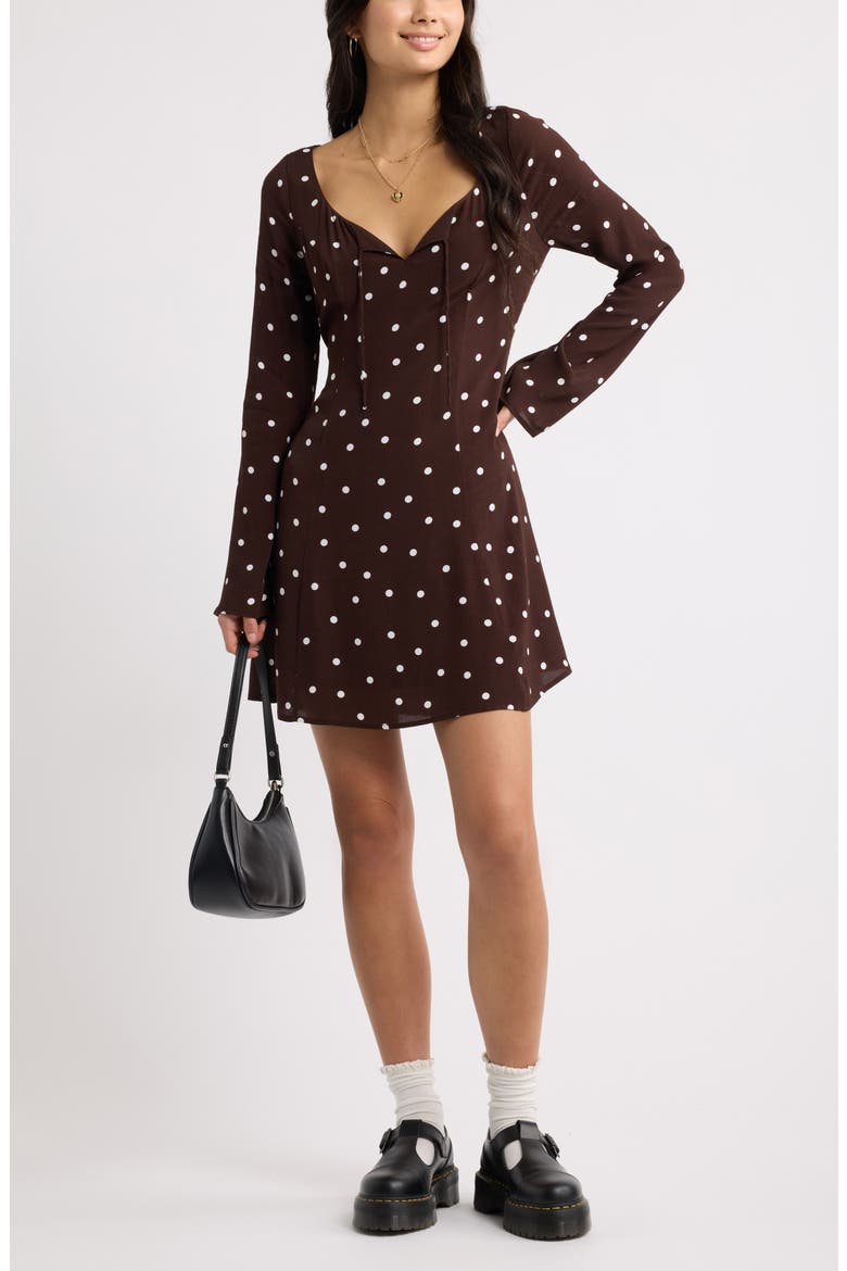 Scoop Neck Long Sleeve Minidress, Alternate, color, BROWN- WHITE CASS DOT