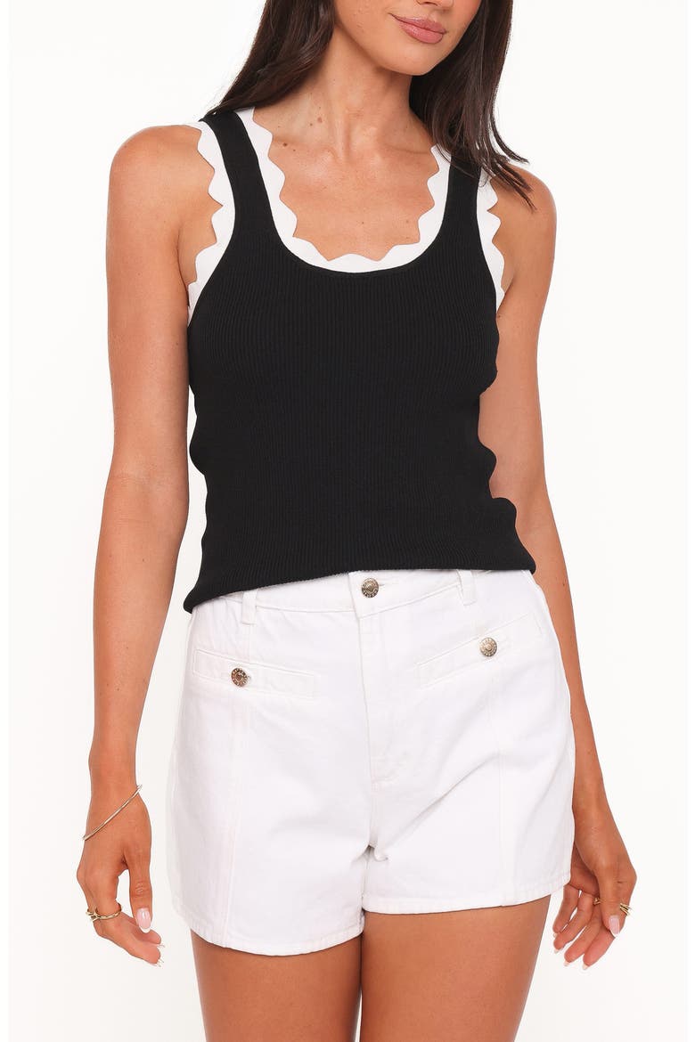 Johnson Scalloped Trim Tank, Main, color, BLACK WHITE