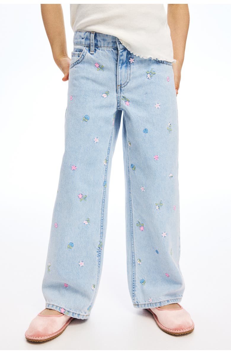 H&M Motif-detail Wide Leg Jeans, Alternate, color, Light Denim Blue/Flowers