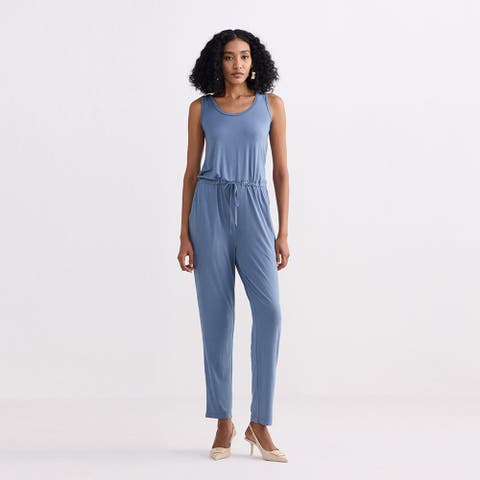 Relaxed Drawstring Jumpsuit in Blue
