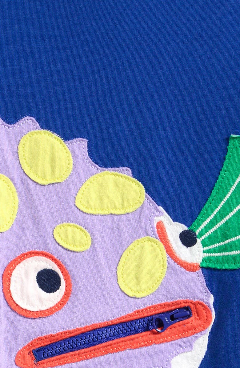 Mini Boden Kids' Zip Pocket Pufferfish Appliqué T-Shirt, Alternate, color,