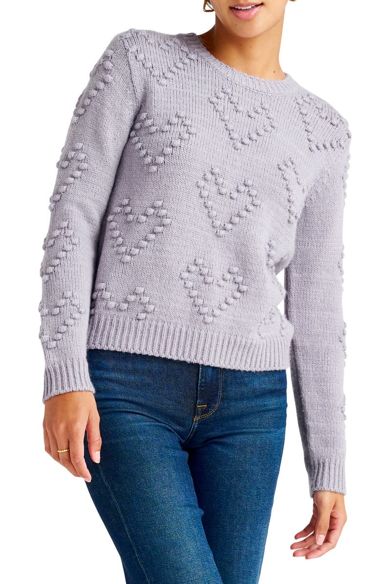 Splendid Daphne Pom Heart Crewneck Sweater, Main, color, Frosty Lilac