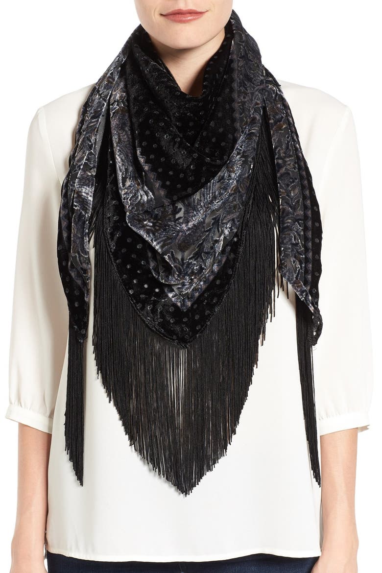 Fringe Triangle Scarf, Main, color, ROASTED CASHEW