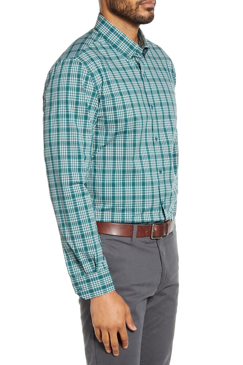 Soar Classic Fit Plaid Performance Button-Down Shirt, Alternate, color, SEAWEED