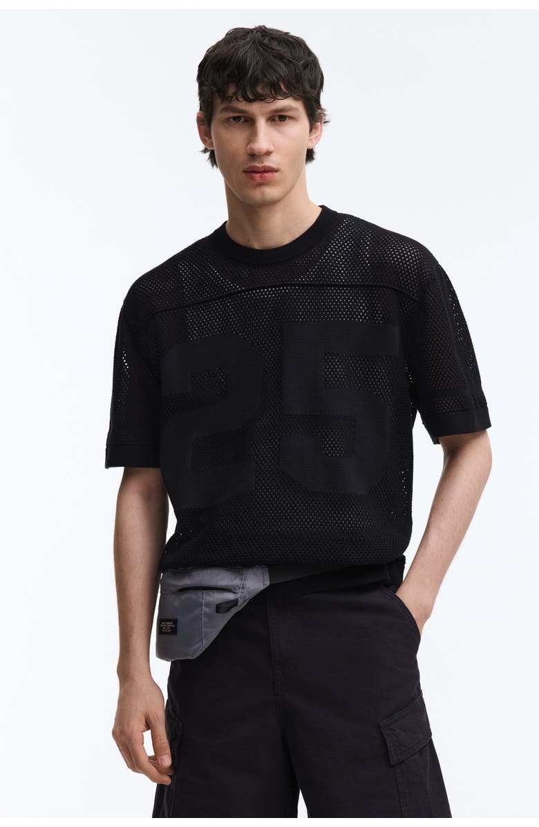 H&M Relaxed Fit Boxy Mesh T-shirt, Alternate, color, Black