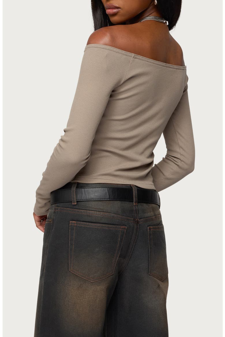 Cambria Off the Shoulder Rib Top, Alternate, color, TAUPE