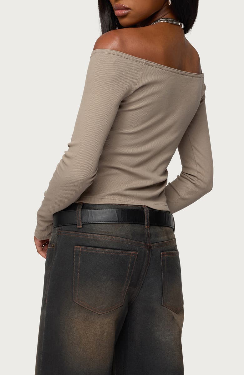 EDIKTED Cambria Off the Shoulder Rib Top, Alternate, color, Taupe