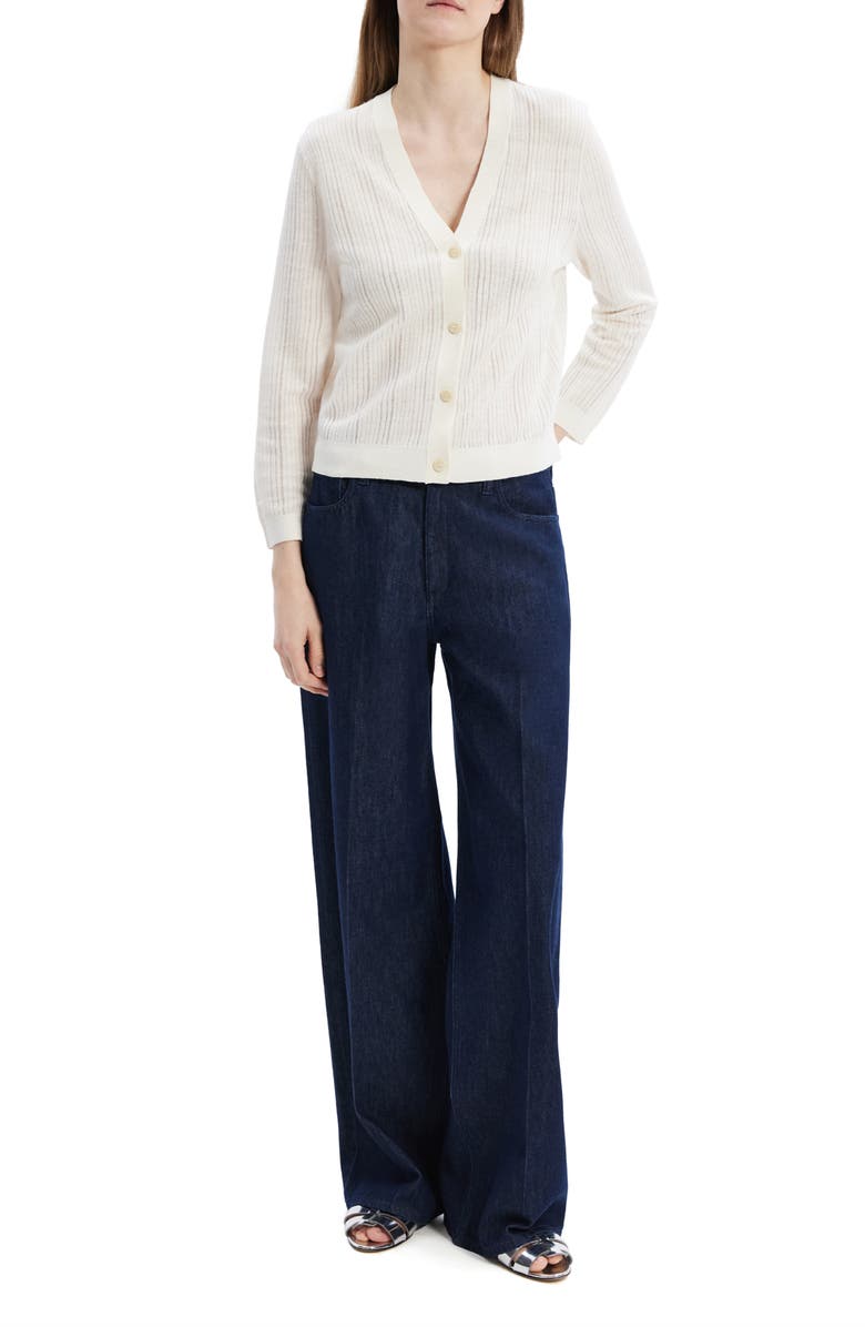 Theory Crop Linen Blend Cardigan, Alternate, color,