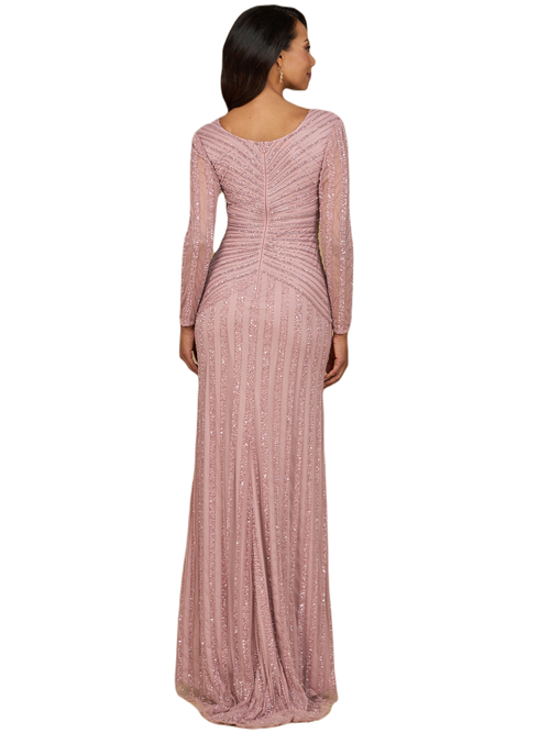 Lara New York Long Sleeve Beaded Gown In Cashmere