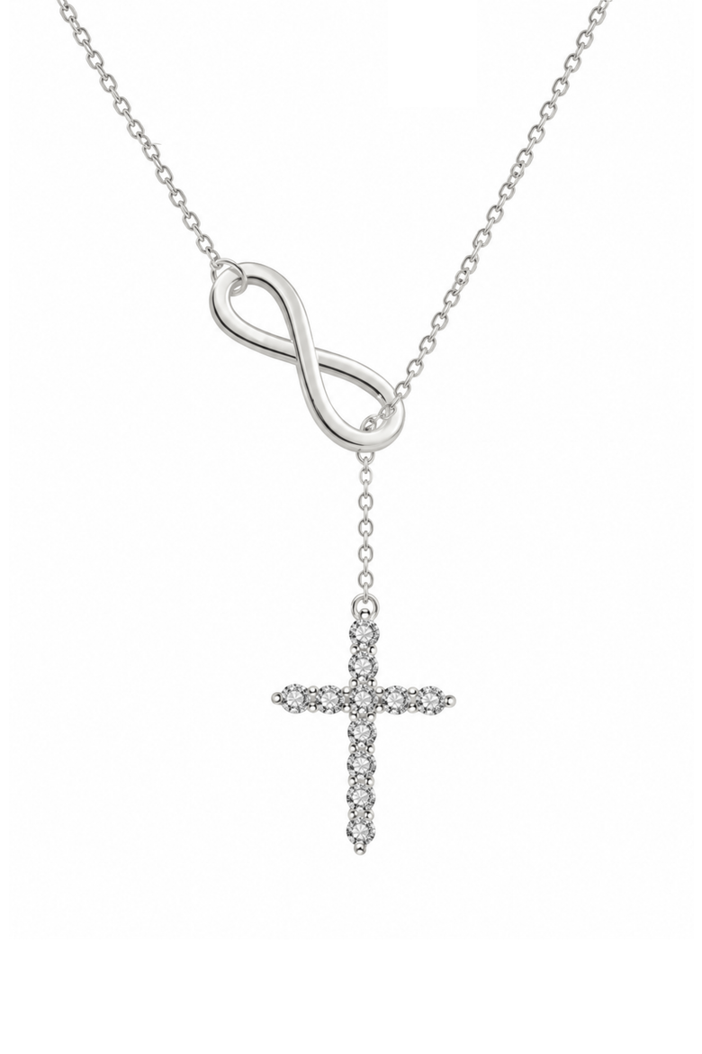 Infinite Cross Lariat Necklace, Main, color, Silver