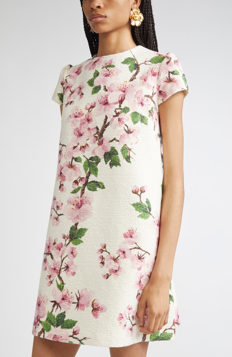 Oscar de la Renta Cherry Blossom Cap Sleeve Shift Dress, Alternate, color, Pink/ Ivorys