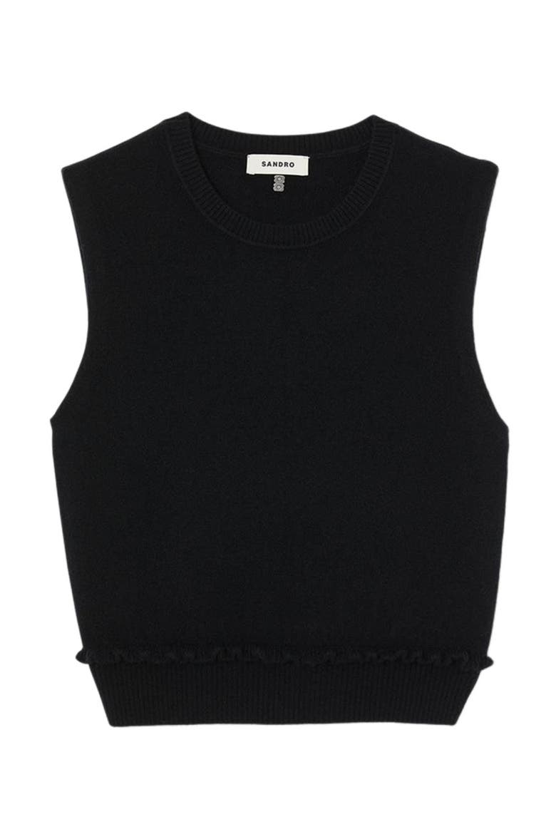 Ruffled cropped sweater, Alternate, color, Black