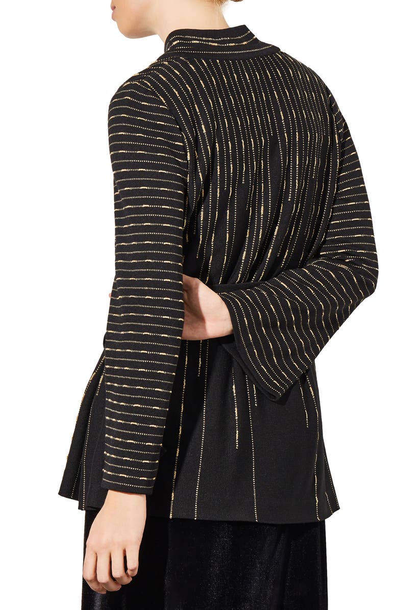 Ming Wang Belted Shimmer Stripe Jacket, Alternate, color, Black/Gold