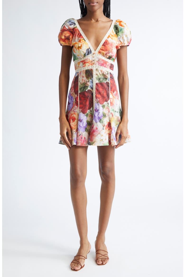 Rose Print Lace Minidress, Main, color, STORM FLORAL SM