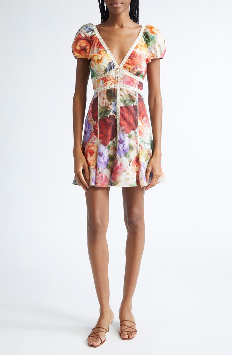 Alice + Olivia Rose Print Lace Minidress, Main, color, Storm Floral Sm