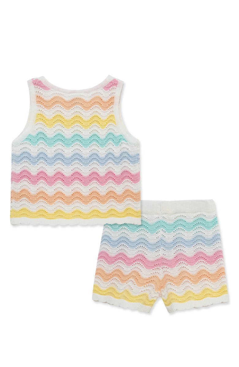 Little Me Wavy Pointelle Knit Tank & Shorts Set, Alternate, color, Multi Stripe