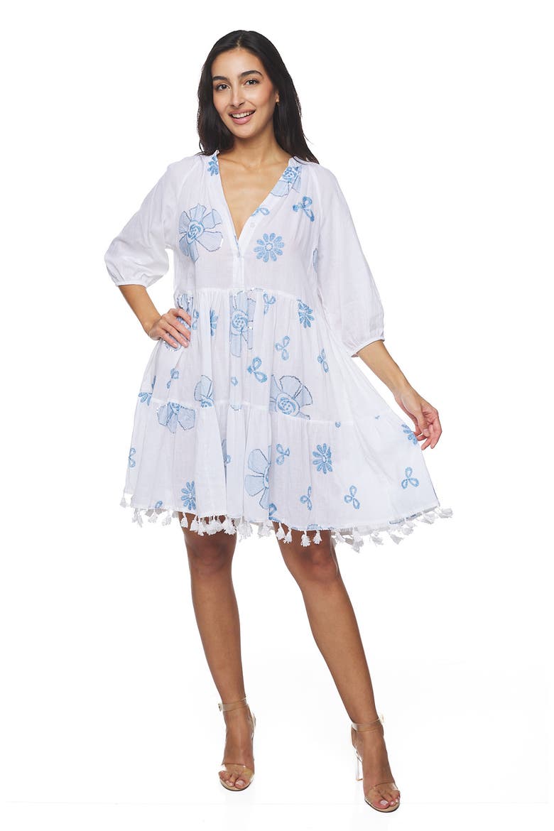 Tiered Sequin Tassel Trim Dress, Alternate, color, WHITE