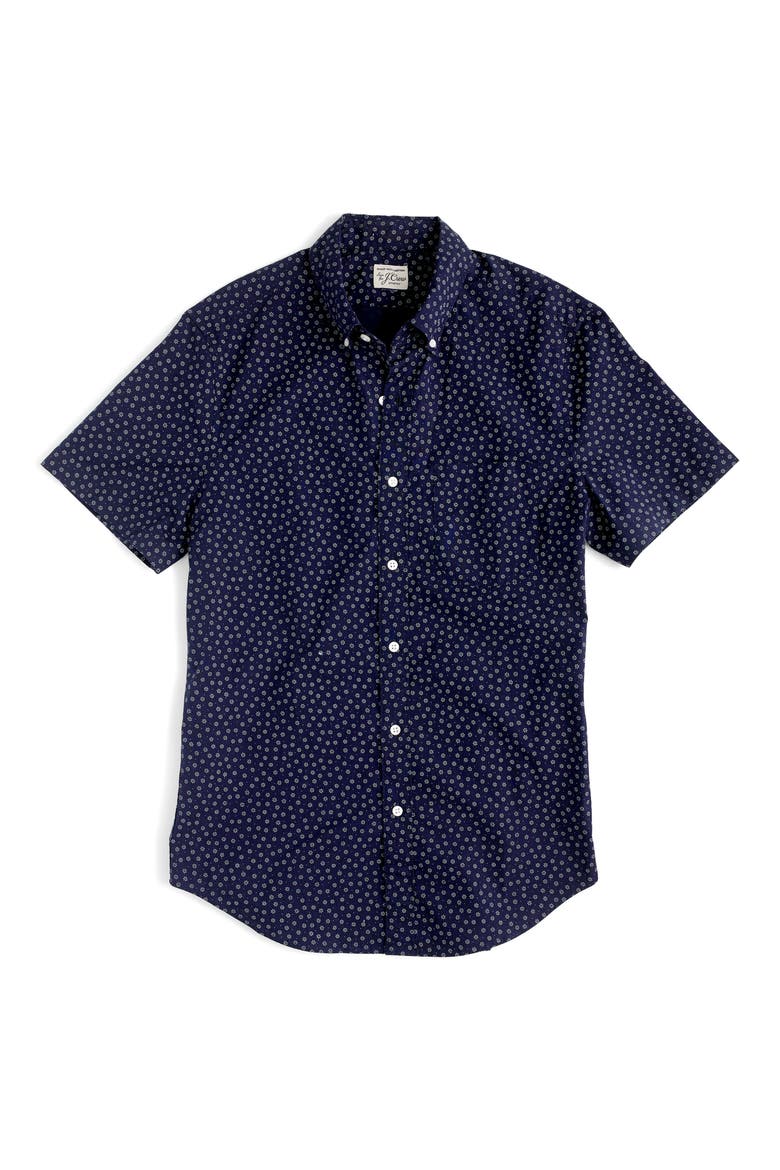 Slim Fit Stretch Secret Wash Short Sleeve Daisy Print Sport Shirt, Alternate, color, NAVY IVORY