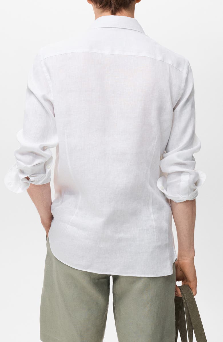 MANGO Slim Fit Linen Button-Up Shirt, Alternate, color, White