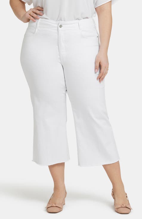 Brigitte Frayed High Waist Wide Leg Capri Jeans (Optic White) (Plus)