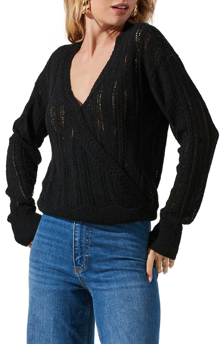 ASTR the Label Wrap Front Pointelle Sweater, Main, color, 