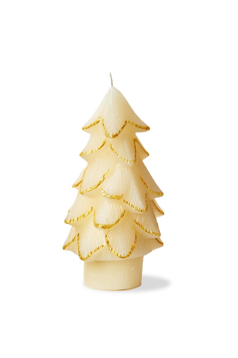 Gilded Pine Tree Ivory Sculpted Candle for Christmas Decor, Main, color, Beige