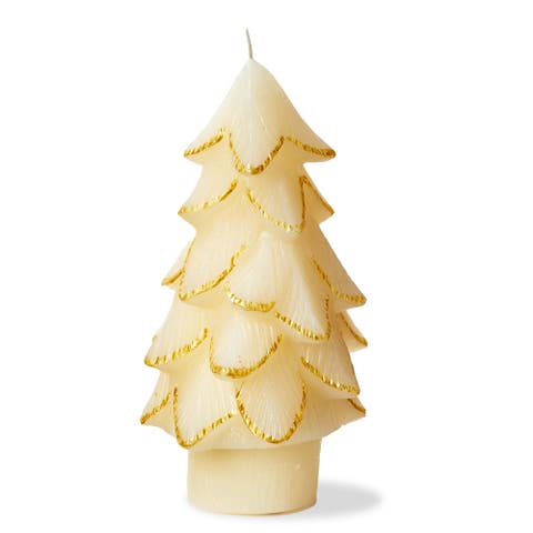 Gilded Pine Tree Ivory Sculpted Candle for Christmas Decor