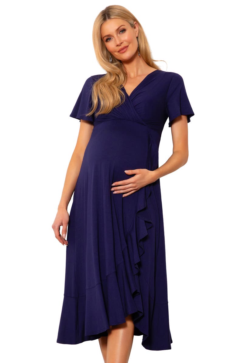 Tiffany Rose Waterfall Faux Wrap Maternity/Nursing Midi Dress, Alternate, color, 