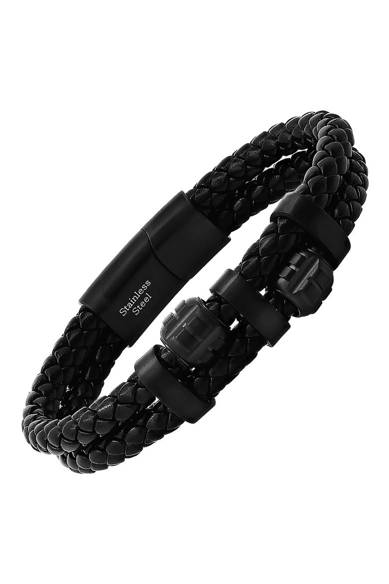 Men's Braided Leather Bracelet, Alternate, color, BLACK