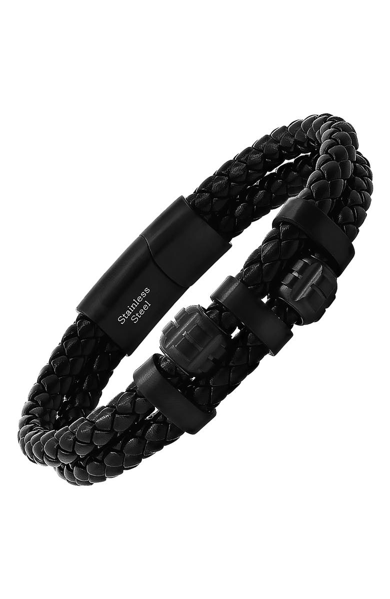HMY JEWELRY Men's Braided Leather Bracelet, Alternate, color, Black