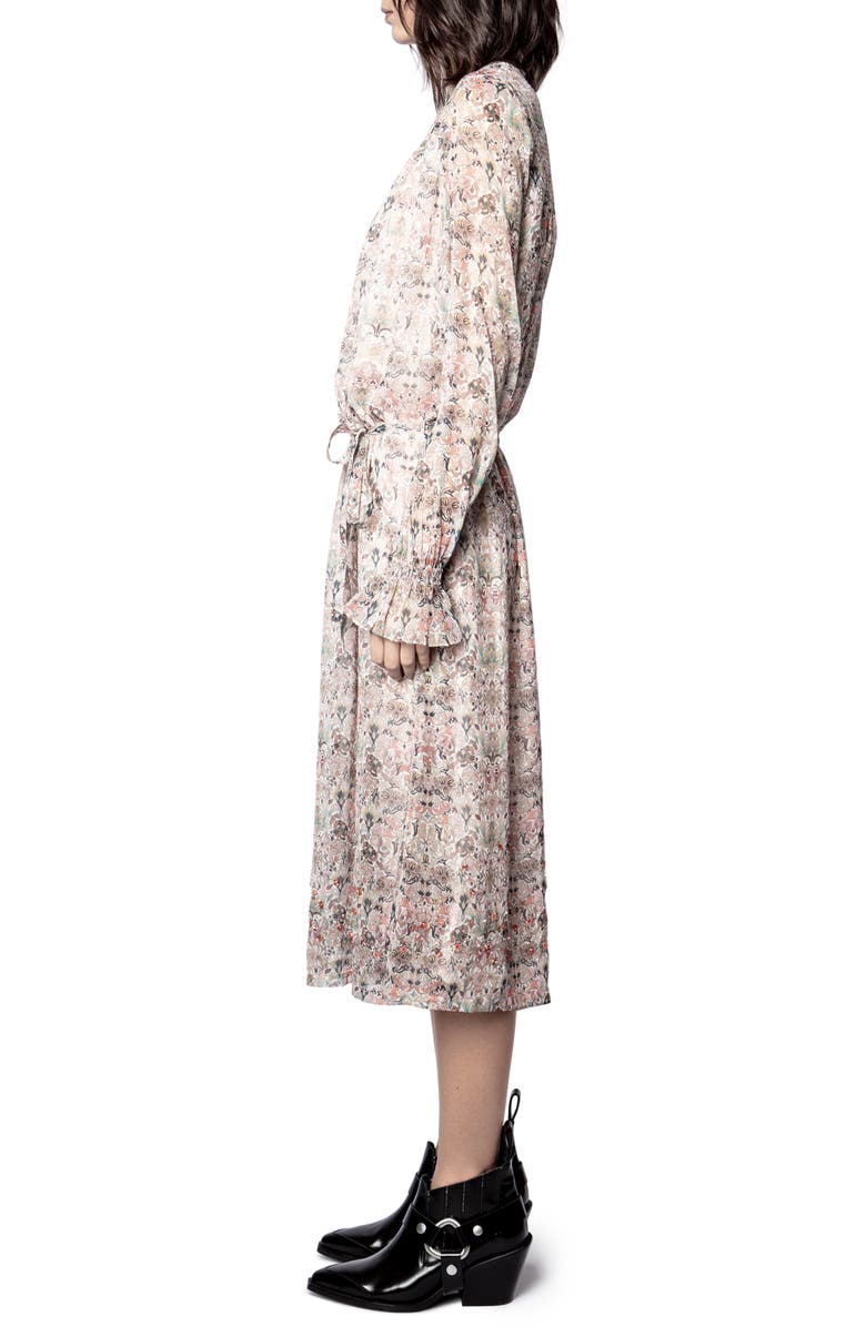 Zadig & Voltaire Raya Mousseline Floral Long Sleeve Beaded Midi Dress, Alternate, color, 