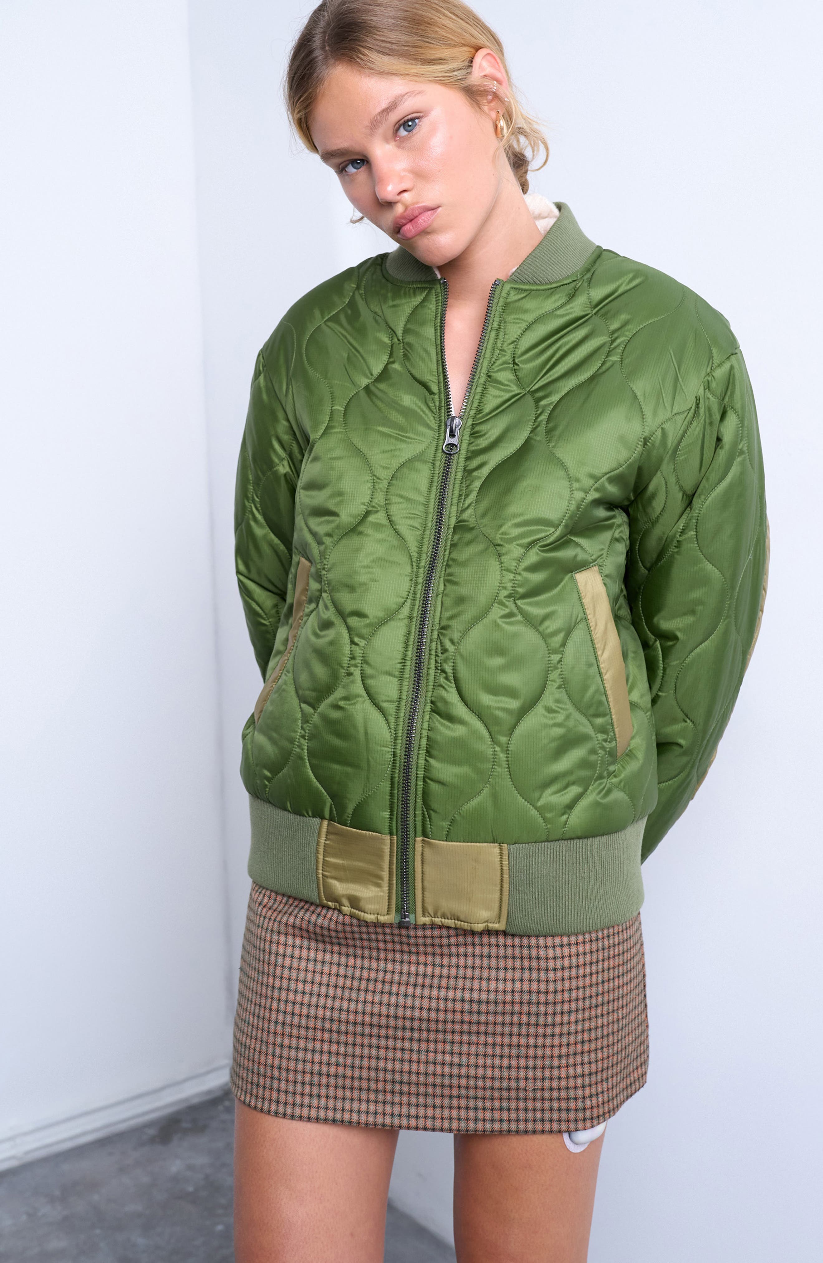 Colorblock Quilted Bomber Jacket