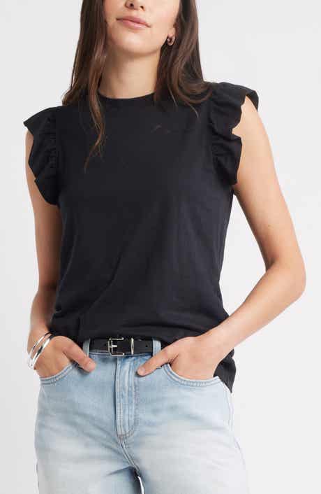 Caslon® Ruffle Sleeveless Pima Cotton Top