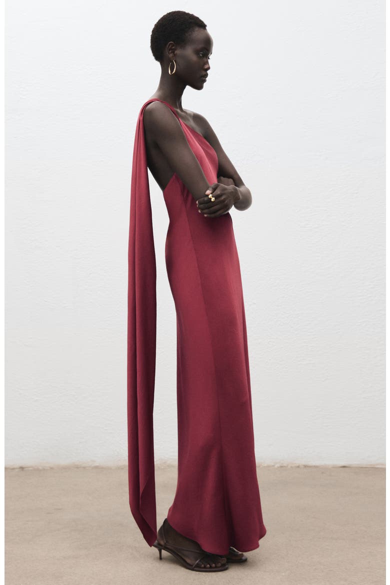 Asymmetric Satin Dress, Alternate, color, WINE