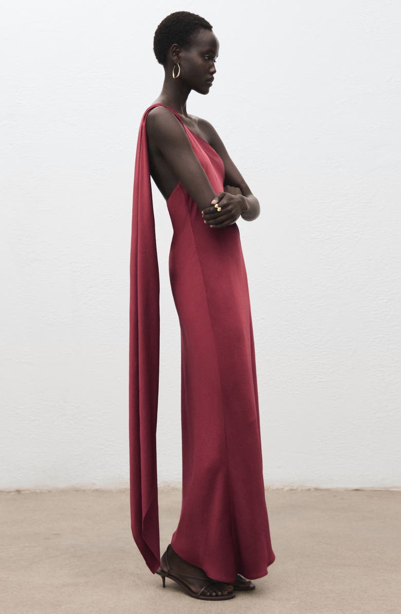 MANGO Asymmetric Satin Dress, Alternate, color, Wine