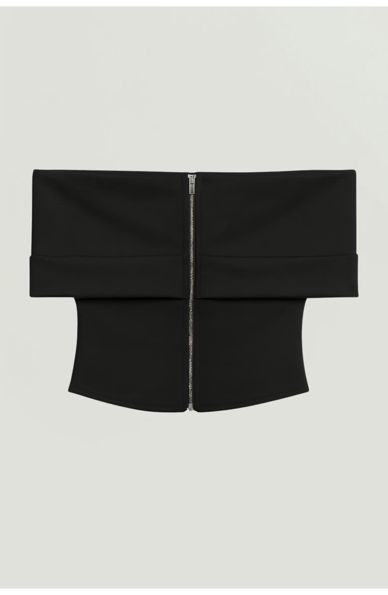 Nocturne Foldover Zip-Front Bandeau Top, Alternate, color, Black