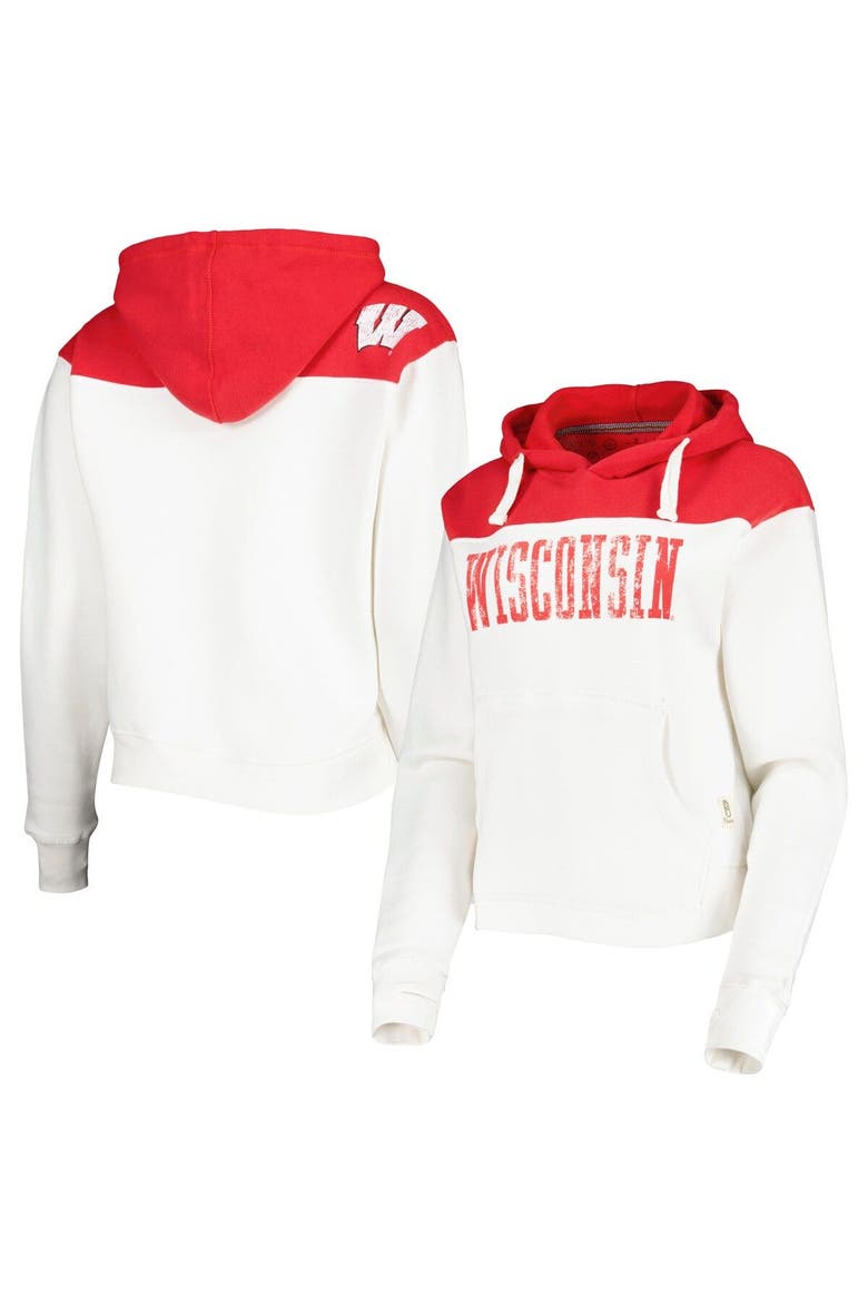 Women's Pressbox White/Red Wisconsin Badgers Chicago 2-Hit Yoke Pullover Hoodie, Main, color, White