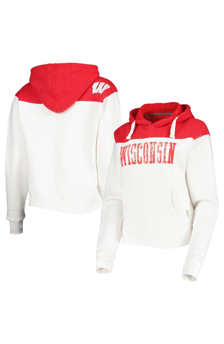 PRESSBOX Women's Pressbox White/Red Wisconsin Badgers Chicago 2-Hit Yoke Pullover Hoodie, Main, color, 