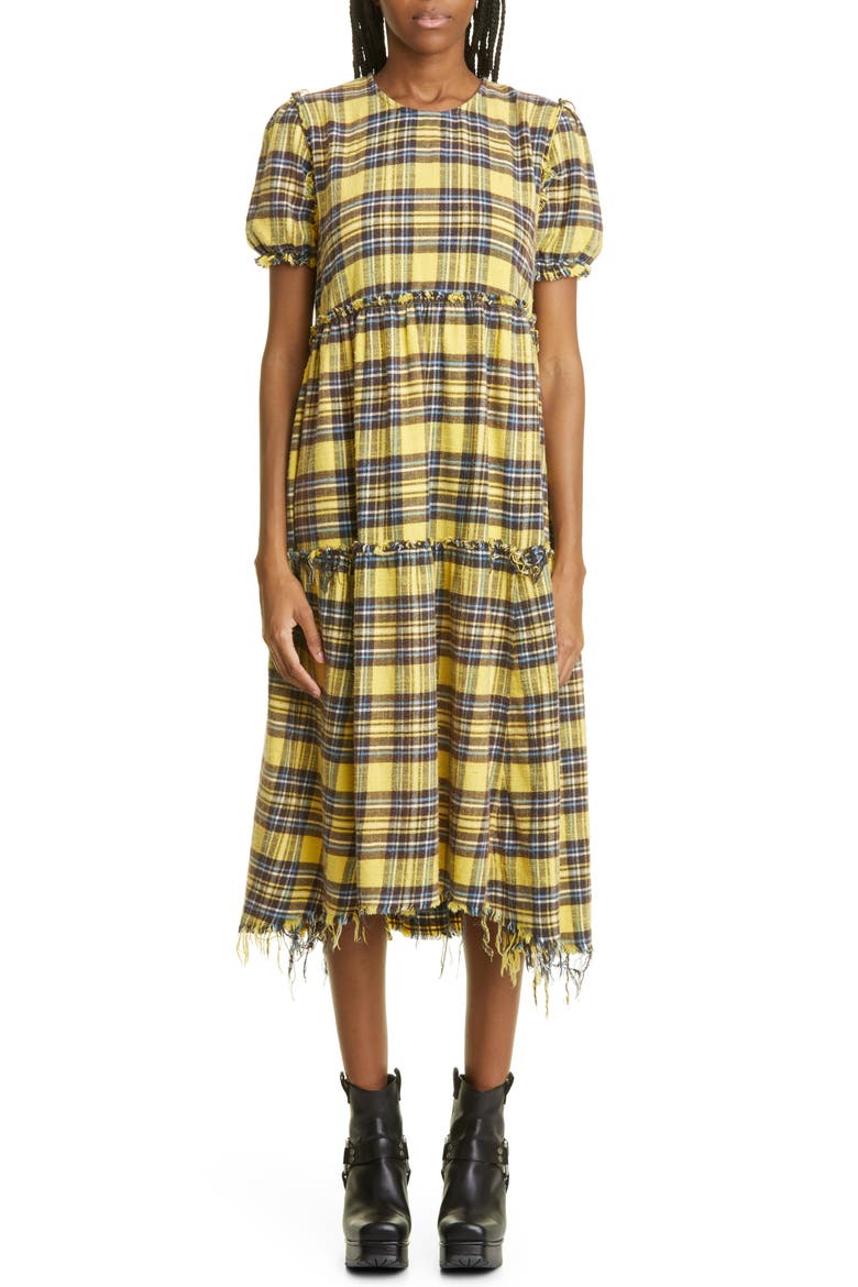 Plaid Distressed Cotton Flannel Maxi Dress, Main, color, YELLOW PLAID