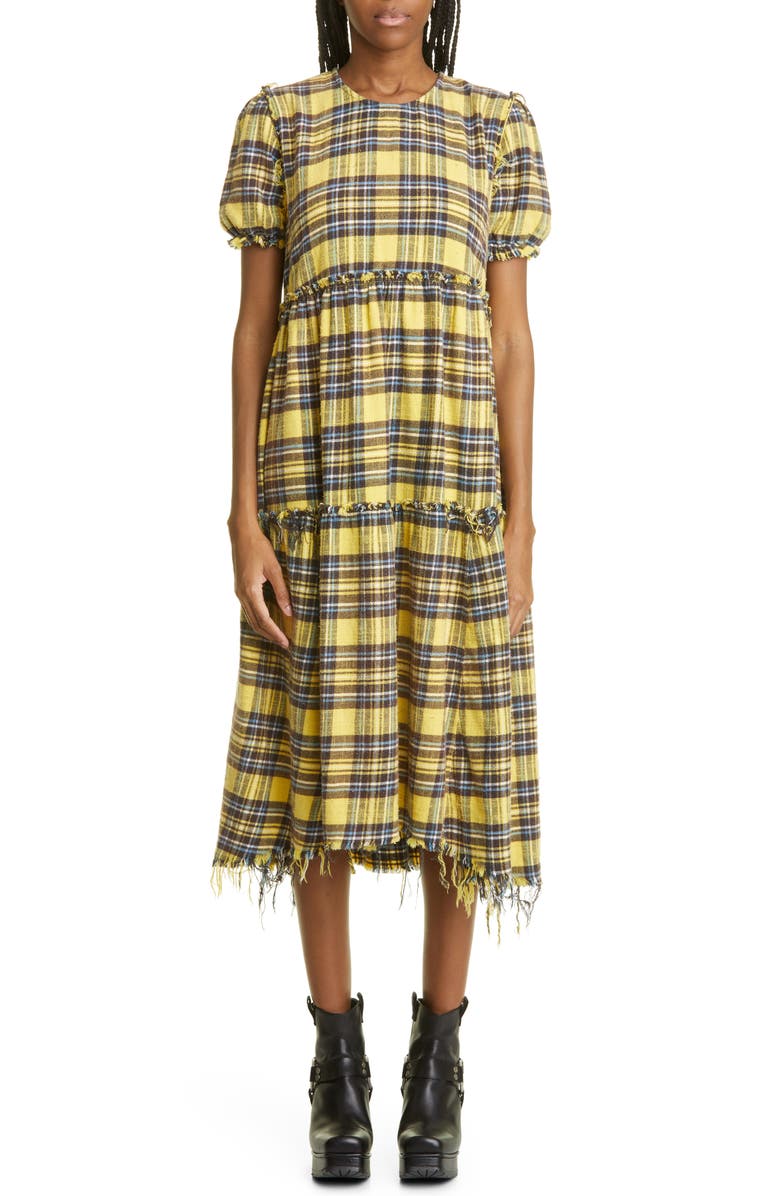 R13 Plaid Distressed Cotton Flannel Maxi Dress, Main, color,