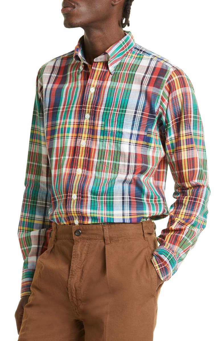 Drake's Plaid Cotton Button-Down Shirt, Alternate, color, 