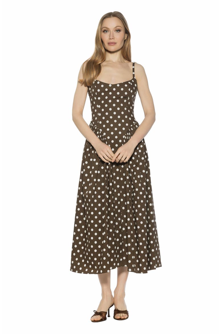 Thalassa Midi Dress, Alternate, color, BROWN POLKA